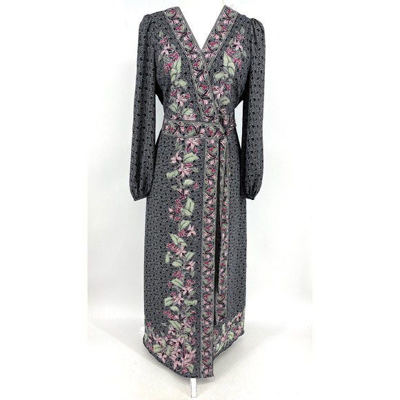 MAX STUDIO LONDON Dresses & Skirts - MAX STUDIO LONDON Floral Print Wrap Maxi Dress Long Sleeve‎ V Neck Belted (S)